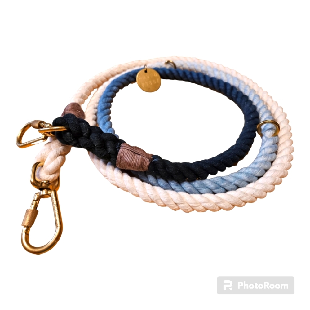 Found My ANIMAL NAVY COTTON ROPE DOG LEASH ITALIAN BRONZE BOLT SNAPS ADJUSTABLE
